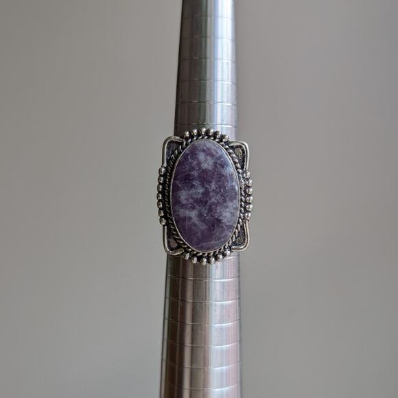 Purple Swirl Oval Sterling Silver Ring Retro Vintage Boho Natural Stone Size 7 - Picture 5 of 9